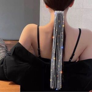 Rhinestone Tassel Ponytail Clip - Silver Sparkle Hair Accessory